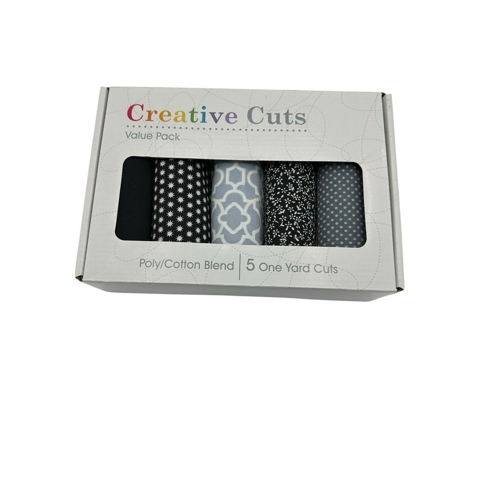 Fabric- Creative Cuts Value Pack Poly/Cotton Blend 5 One Yard Cuts‎ Black Gray